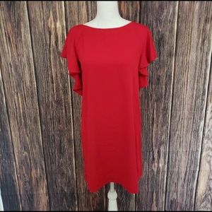 Zara Red Ruffle Dress Keyhole Back